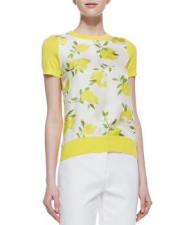 Womens barcley short sleeve lemon print sweater, yellow/white/green   kate
