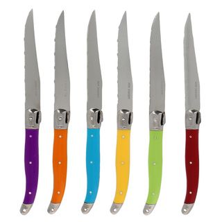 French Home 6 piece Multi colored Handles Laguiole Style Steak Knives Set