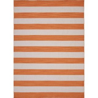 Handmade Flat Weave Orange/ivory Uniform Stripe Wool Runner (26 X 8)