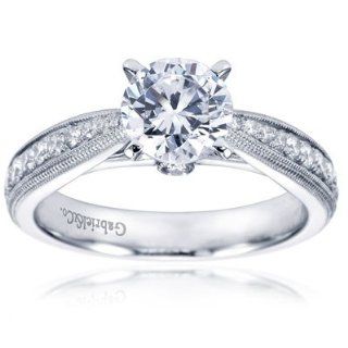 14K White Gold Round Cut Diamond Vintage Cathedral Engagement Ring   Does not Include The Center Diamond Jewelry