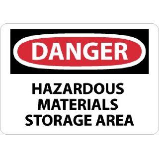 NMC D548AB OSHA Sign, Legend "DANGER   HAZARDOUS MATERIALS STORAGE AREA", 14" Length x 10" Height, 0.040 Aluminum, Black/Red on White Industrial Warning Signs
