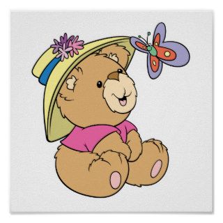 Cute Baby Bear Admiring Butterfly Posters