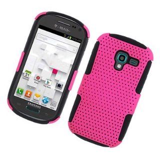 For Samsung Galaxy Exhibit T599 HYBRID Silicone Hard Net Mesh Case Black Pink 
