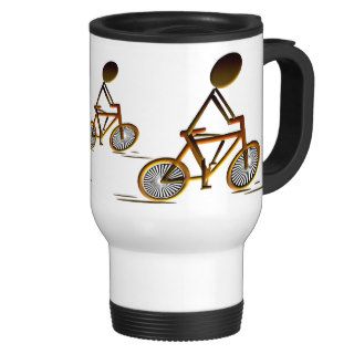 Stick figure on bike travel mug