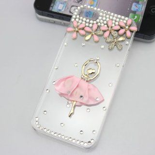 bling 3D diamond rhinestone crystal clear pink flower girl hard Case cover for Iphone 5 5g Cell Phones & Accessories