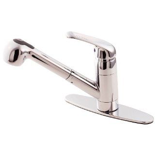 Pfister GT533 5CC Genesis Single Handle 1 or 3 Hole Pull Out Lead Free Kitchen Faucet, Polished Chrome   Touch On Kitchen Sink Faucets  