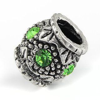 Cylinder with Green Stones European Bead Charm, Pandora Bead & Bracelet Compatible Jewelry