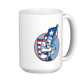 American Patriot Serviceman Soldier Flag Retro Mugs