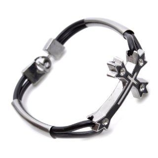 K Mega Jewelry 25mm Black Cross Mens Bracelet 8.1" B534 [Jewelry] Chain Necklaces Jewelry