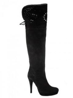Women's Davinci Italian Dressy Leather Black suede over the knee boots by Designer Albano Shoes