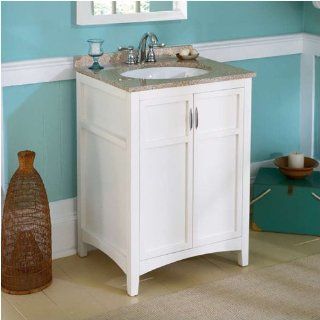 DecoLav 5500 WH Solid Wood Vanity w/Beige Granite Countertop & Backsplash   Bathroom Vanities