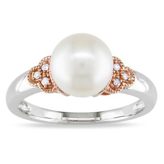 Miadora 14k White and Rose Gold White Pearl and Diamond Ring Miadora Pearl Rings