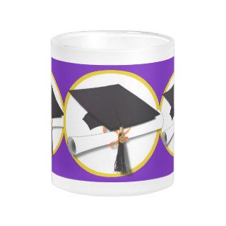 Graduation Cap w/Diploma   Purple Background Coffee Mugs