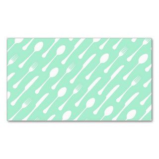 Mint cutlery pattern chef catering professional business card template