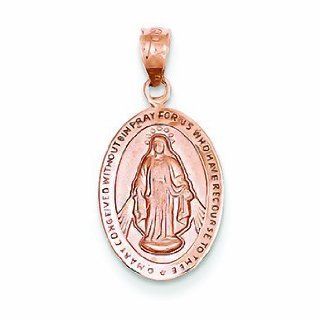 14K Gold Rose Gold Miraculous Medal Pendant Jewelry