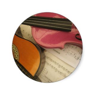 Pink Violin and Guitar Round Sticker