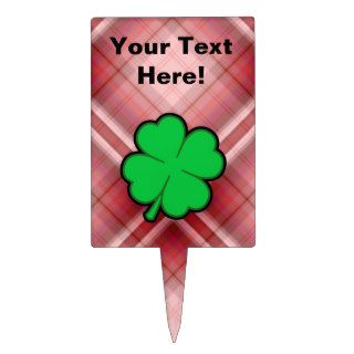 Red Plaid 4 Leaf Clover Rectangular Cake Toppers