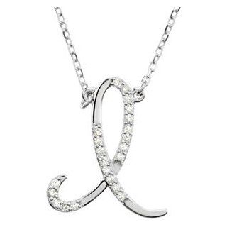 14k White Gold Diamond I Alphabet Initial Script Letter Necklace (GH Color, I1 Clarity, 1/8 Cttw) Jewelry