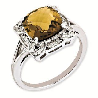 Sterling Silver Genuine Diamond & Whiskey Quartz Ring Right Hand Rings Jewelry