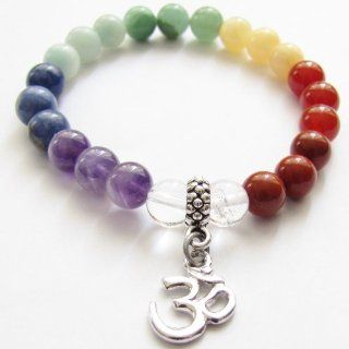 Chakra Colors Gemstone Bracelet Om charm Elastic Beaded  Other Products  