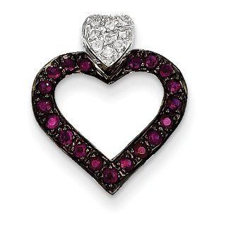 14k White Gold Completed Diamond and Ruby Heart Pendant Cyber Monday Special Charm Jewelry Brothers Pendant Jewelry