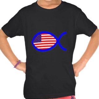 American Christian Fish Symbol Flag Tee Shirts