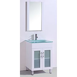 Tempered Glass Top 24 inch Single Sink Bathroom Vanity with Mirror Bathroom Vanities