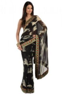 Chhabra 555 Womens Black Printed Embroidery Saree One Size Clothing