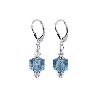 Sterling Silver Classic 8mm Blue Crystal Cube Earrings Made with Swarovski Elements Jewelry
