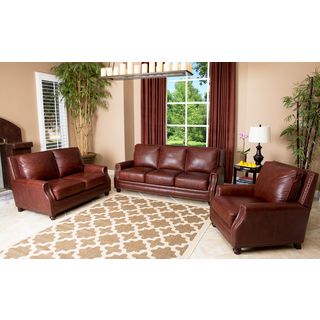 Abbyson Living Verona 3 Piece Hand Rubbed Leather Sofa, Loveseat, and Armchair Abbyson Living Living Room Sets