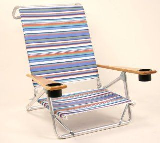 Telescope 541 Mini Sun Chaise with Cup Holder Beach Chairs   649 Atlantic Blue Stripe  Patio Lounge Chairs  Patio, Lawn & Garden