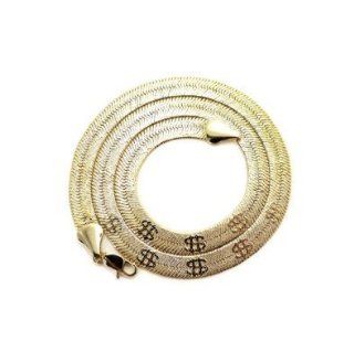 Herringbone 24 inch Engraved Money $$ Symbol Necklace 