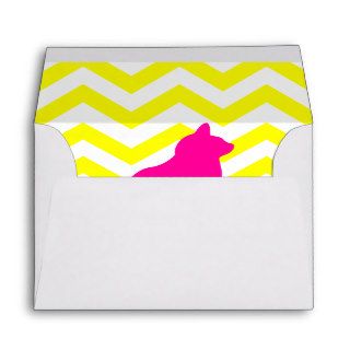 Neon Pink Kitten Cat Neon Yellow Chevron Pattern Envelopes