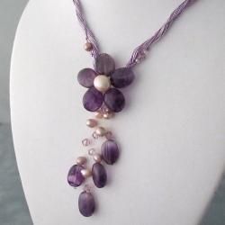 Pearl and Amethyst Flower Purple Necklace (3 9 mm)(Thailand) Necklaces