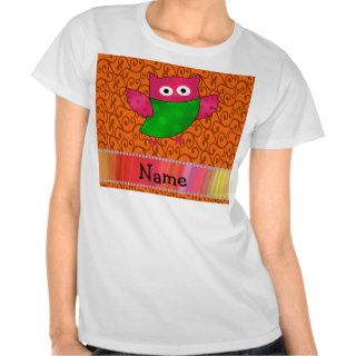 Personalized name cute owl orange swirls shirt