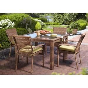 Martha Stewart Living Charlottetown Brown All Weather Wicker 5 Piece Patio Dining Set with Green Bean Cushions 65 55651B
