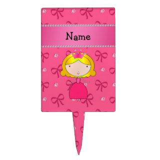 Personalized name princess pink bows and diamonds cake pick