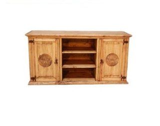 Rustic TV Stand With Star Real Wood Western 60" Flat Screen Console   Television Stands