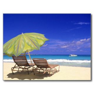 Beach Umbrella, Abaco, Bahamas Postcard