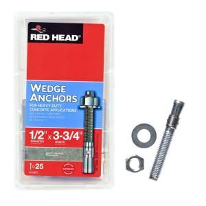 Red Head 1/2 in. x 3 3/4 in. Zinc Plated Steel Hex Nut Head Solid Concrete Wedge Anchors (25 Pack) 11271