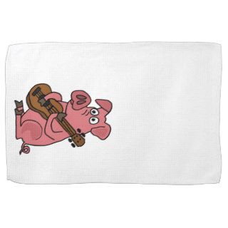 XX  Cute Pig Playing Guitar Design Hand Towel