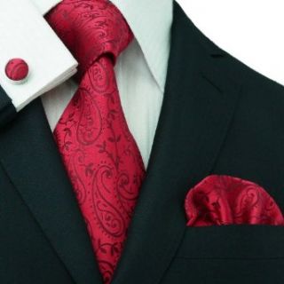 Landisun 546 Reds Paisleys Mens Silk Tie Set Tie+Hanky+Cufflinks Exclusive at  Mens Clothing store Neckties