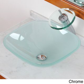 Elite Frosted Square Tempered Glass Bathroom Sink/ Waterfall Faucet Combo Elite Bathroom Sinks