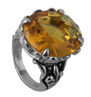 316L Stainless Steel Victorian Cocktail Antique Ring with Yellow Topaz   Size 5 Right Hand Rings Jewelry