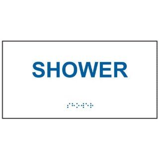 ADA Shower Braille Sign RSME 563 BLUonWHT Wayfinding  Business And Store Signs 