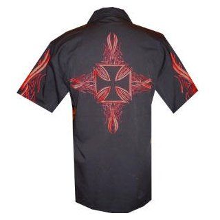 Iron Cross Embroidered Biker Work Shirt, Dragonfly Novelty T Shirts Clothing