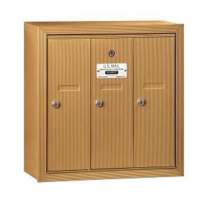 Salsbury Industries 3500 Series Brass Surface Mounted Private Vertical Mailbox with 3 Doors 3503BSP