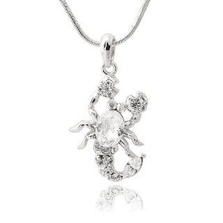 Silver Plated Crystal Scorpion with Solitare Necklace Long Necklaces Scorpion Jewelry