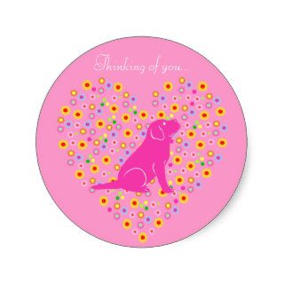 Pink Lab Puppy Outline Silhouette Floral Heart Round Stickers