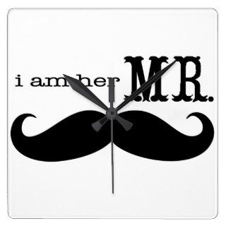 I'm Her Mr. Mustache Grooms Gifts Square Wallclock